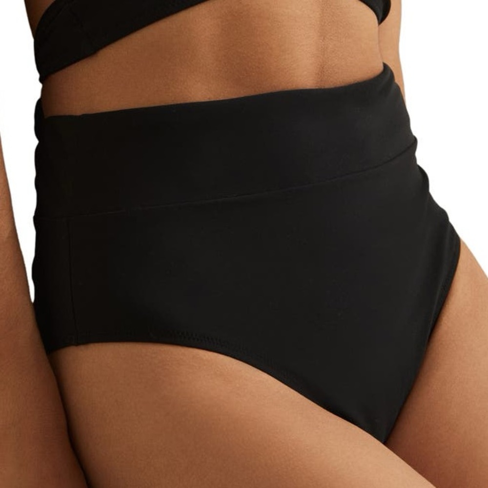Reiss Helena High Waist Bikini Bottoms Black Size 10 NWOT